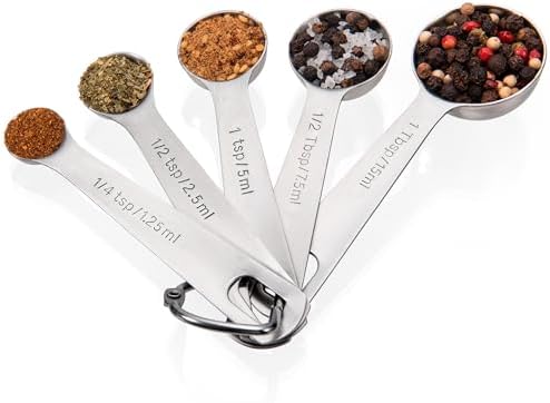 Doosu 18/8 Stainless Steel Measuring Spoons with Engraved Metric (Set of 5)