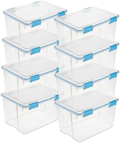 Sterilite Gasket Storage Box with Lids for Home & Office, 54 Quart, 8-Pack