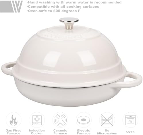 VORRINGARD Cast Iron Enameled Dutch Oven Pot with Lid for Bread Baking, Bread Oven, 6 Quart, White