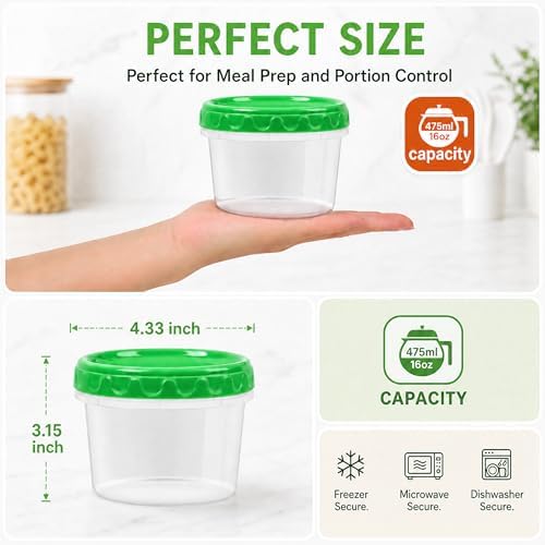 EONJOE 16oz Plastic Freezer Food Soup Containers with Lids, 2 Cup, 12pcs