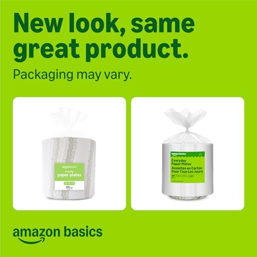 Amazon Basics Everyday Paper Plates, 8.62 Inch, Disposable, 200 Count, Packaging May Vary