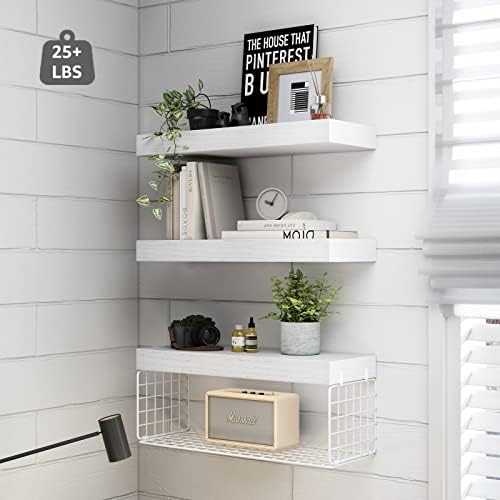 QEEIG Bathroom Shelves Over Toilet Wall Mounted (White, Set of 3, 15.7")