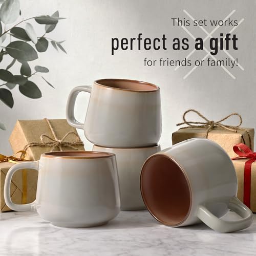 Ava Nord Large Stoneware Ceramic Coffee Mugs Set of 4 | 16 oz | Sage Ash