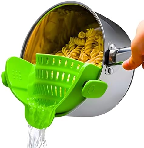 Kitchen Gizmo Snap N' Strain Clip On Strainer for Pots and Pans - Collapsible Silicone Pasta Strainer and Kitchen Gadget for Cooking - Easy to Use, Heat Resistant and Space Saving Colander - Green