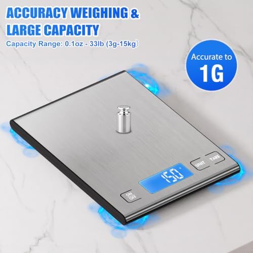 Diyife 33lb Rechargeable Stainless Steel Kitchen Food Scale, 9 * 6.3 inch