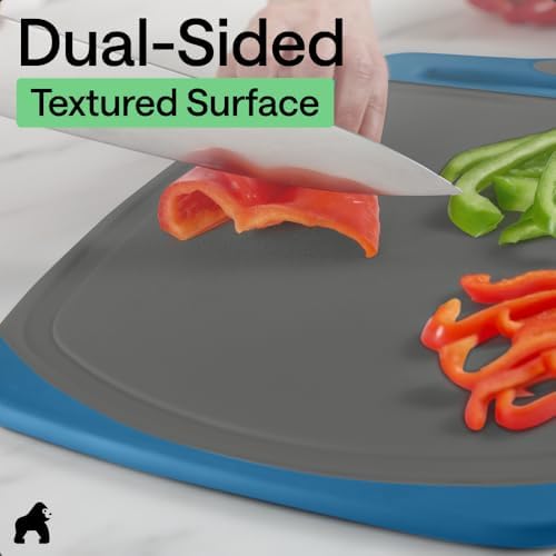 GORILLA GRIP BPA-Free Reversible Kitchen Cutting Board, Set of 3, Blue Gray