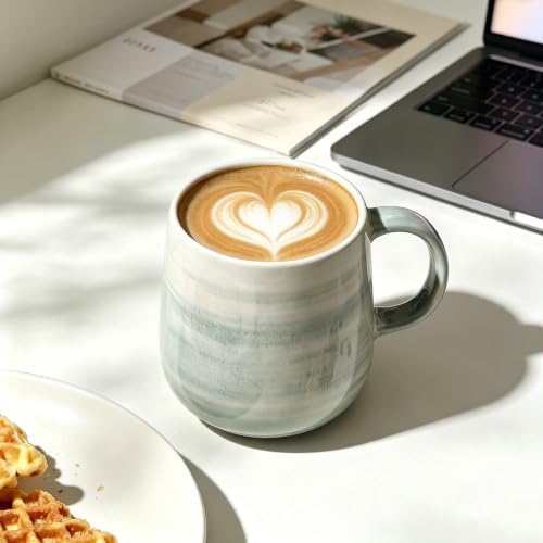 Stoneware Coffee Mugs Set of 4, 12oz Hand-Painted Coffee Cups with Handle