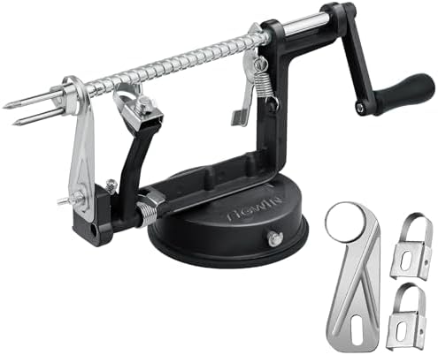 Apple Peeler Corer, Long lasting Chrome Cast Magnesium Alloy Apple Peeler Slicer Corer with Stainless Steel Blades and Powerful Suction Base for Apples and Potato(Black)