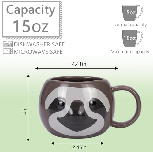 Sloth Coffee Mug, Ceramic Tea Mug, 15 oz