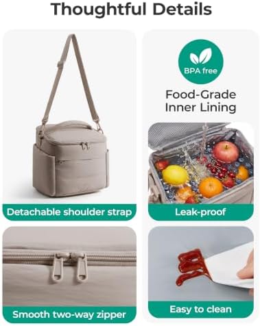 BAGSMART Lunch Box for Women, Cute Quilted Insulated Lunch Bag Sloped-lid