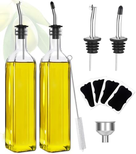 Showvigor Olive Oil Dispenser, 2 Pack 17oz/500ml Square Tall Glass Bottle