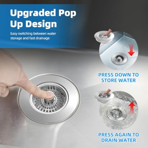 Hibbent 2 PCS Metal Kitchen Sink Drain Strainer & Stopper, Stainless Steel