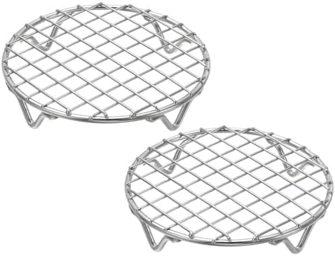 uxcell 2 Pcs Round Cooking Rack 4.9 Inch Dia Stainless Steel Wire Cooling Steamer Rack for Baking Canning Cooking Roasting Cooling Grilling Drying, Silver