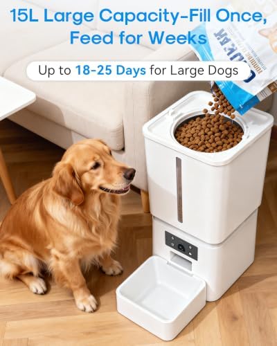 Gwozn Automatic Dog Feeder Large Breed: 15L/63-Cup Capacity for 23mm Kibble