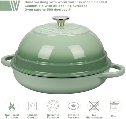 VORRINGARD Cast Iron Enameled Dutch Oven Pot with Lid for Bread Baking, Bread Oven, 6 Quart, Green