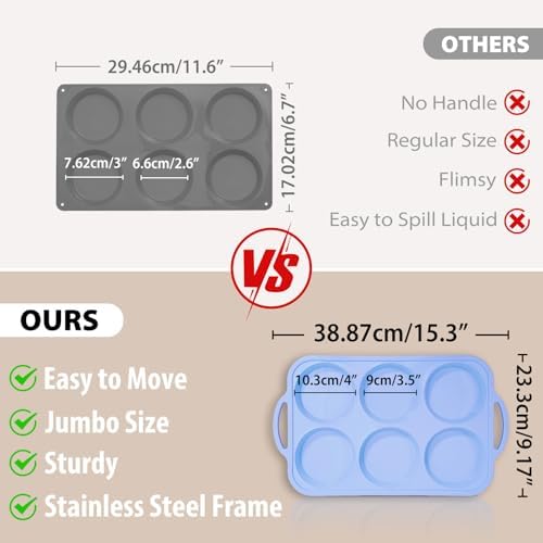Nonstick Silicone Muffin Top Pan: 6-Cavity 4 Inch Jumbo Silicone Egg Mold