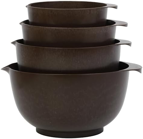 BoxedHome 4.5 Quart Large Plastic Mixing Bowls, Microwave Safe Mixing Bowl Set with Pour Spout, Nesting Bowls for Space Saving Storage(brown)