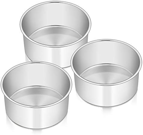 E-far 6 x 3 Inch Cake Pans Set of 3, Stainless Steel Deep Cake Pans