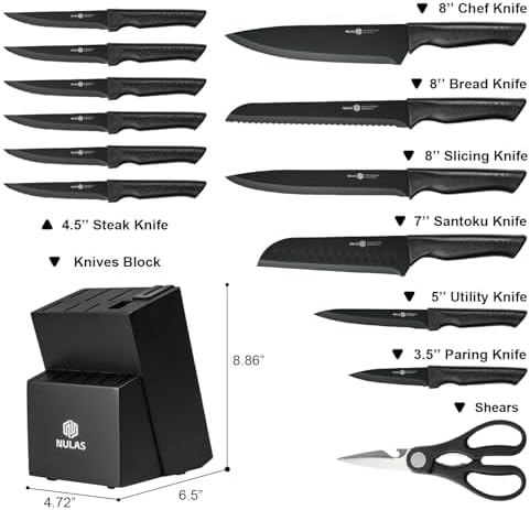 15-Piece Kitchen Knife Set with Block, Built-In Sharpener, Dishwasher Safe