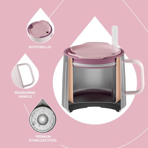 Ideus 14 oz Insulated Coffee Mug with Lid and Straw (Light Pink, FUJI NOVA)