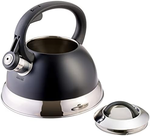 Mr. Coffee Flintshire 1.75-Quart Stainless Steel Whistling Tea Kettle with Nylon Handle – Matte Black Stove-Top Kettle for Boiling Water
