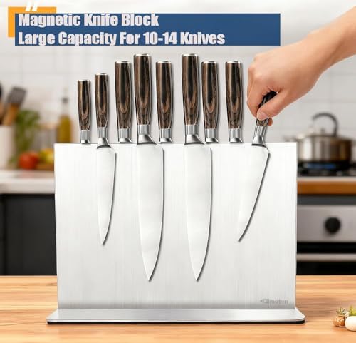Magnetic Knife Block Stand Without Knives 12 Inch Silver Stainless Steel Double Sided Home Kitchen Organizer Storage Knife Holder Board for Counter Top with Strong Magnets