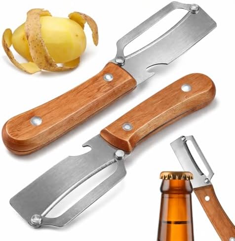 2026 Upgrade Vegetable Peeler With Wooden Handle, Stainless Steel Wide Blade Potato and Carrot Peeler, 2-in-1 Veggie Peeler With Bottle Opener for Kitchen, Camping and Travel (2PCS)