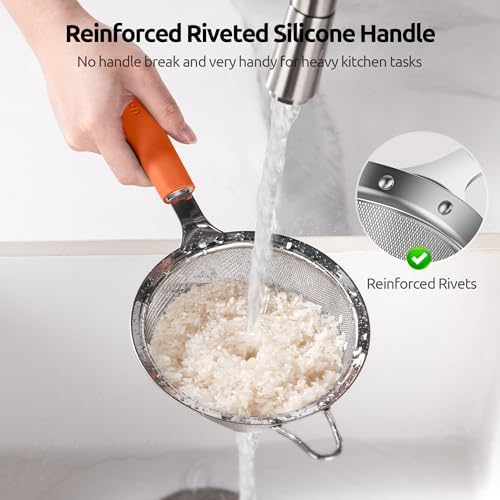 U-Taste Fine Mesh Strainer, 18/8 Stainless Steel Sieve 30 Mesh, M/Orange