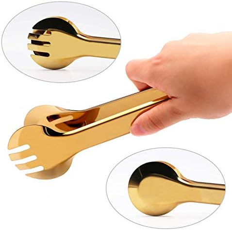2-Pack 9 Inch Stainless Steel Gold Salad Tongs, Non-slip & Easy Grip Smart Locking Clip Handy Utensil for Cooking, Serving, Barbecue, Buffet, Salad, Ice, Oven
