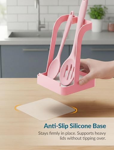 NiHome Pot Lid & Spoon Rest, Diatomite Tray Ladle Holder, Stove Top, Pink