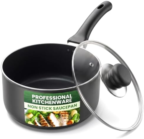 Utopia Kitchen 1.5 Quart Nonstick Saucepan, Grey & Black
