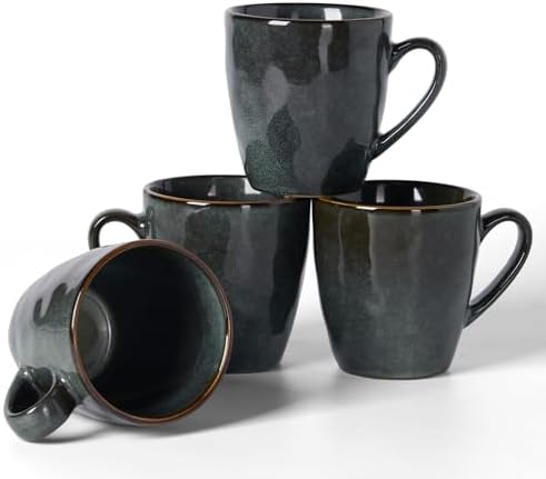 famiware Coffee Mug Set of 4, Ocean Round 11.5oz Coffee Cup Set with Handle