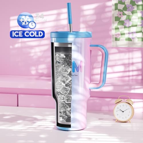 Meoky 40 oz Tumbler with Handle and Straw: Stainless Steel Insulated Tumbler with Lid and Straw - 100% Leak Proof Tumbler for Car Cup Holders - Travelers Commuters Workers, Donut