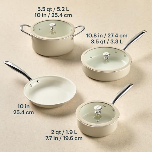 Pyrex 7-Piece Ceramic Cookware Set, Pots and Pans with Lids & Handles