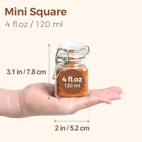 ComSaf Square Glass Spice Jars 4 oz 12 Pack with Labels and Funnel Set