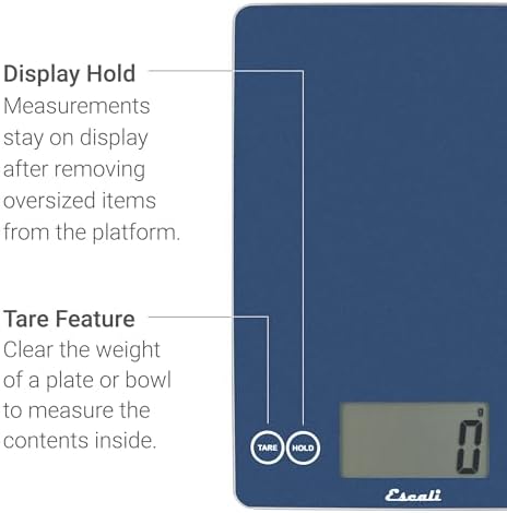Escali Arti Glass Food Scale Digital Countertop Kitchen, Baking and Cooking Scale with Nutrition and Calorie Counter, 15-Pound Capacity, 9" x 6.5" x .75", Blue Mirage