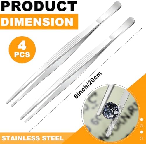 Yaomiao 4 Packs 8 Inch Cooking Tweezers Bar Kitchen Tongs, Silver