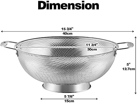 Tiawudi Large 6-Qt Colander, 18/8 Stainless Steel Mesh Strainer for Kitchen, Food Sieve with Riveted Handles and Self-draining Solid Ring Base, Great for Pasta, Rice, Vegetables and Fruits