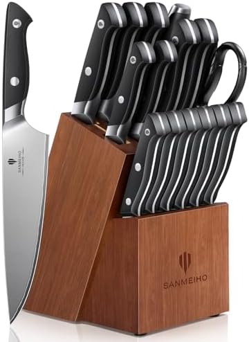 16 PCS Japanese Kitchen Knife Set with Block, Dishwasher Safe