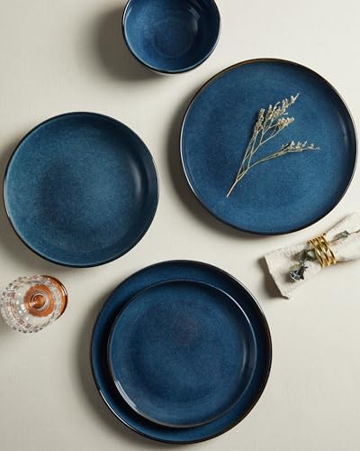Pokini Stoneware Dinnerware Sets for 6, 18pcs Plates and Bowls Sets Dishes