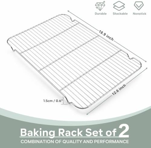 Herogo Large Cooling Rack Set of 2, 18.9" x 12.6" Stainless Steel Baking Racks for Oven