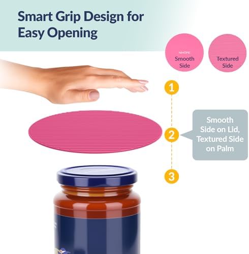 NiHome Silicone Jar Opener Gripper Pads, 6 in for Seniors, Pink Series, 4PC