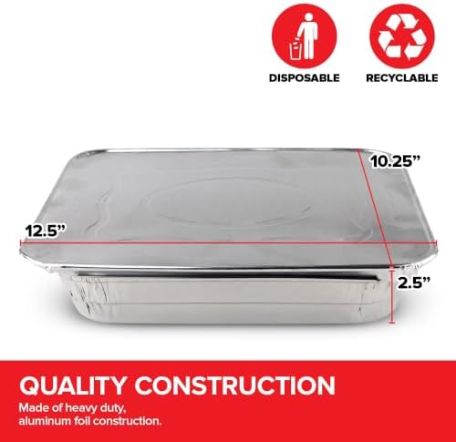Stock Your Home 9x13 Disposable Aluminum Pans with Lids, 30 Pack