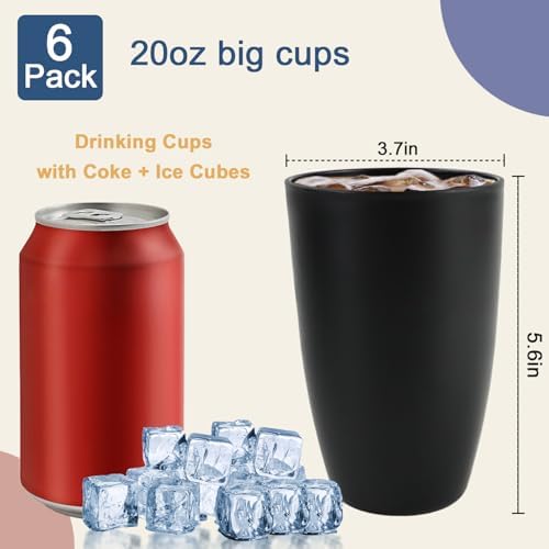 20 OZ Wheat Straw Cups SetS of 6, Unbreakable Drinking Cup (Black)