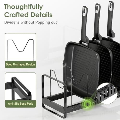 MUDEELA Expandable Pot Pan Lid Organizers inside Cabinet, 12 Divider-Black
