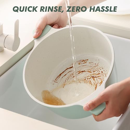 SENSARTE Ceramic Nonstick Stock Pot with Lid, 4.5 Quart, Green