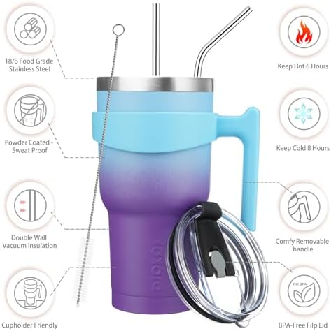 BJPKPK 30 oz Tumbler with Handle & Straw, Insulated Stainless Steel Mug