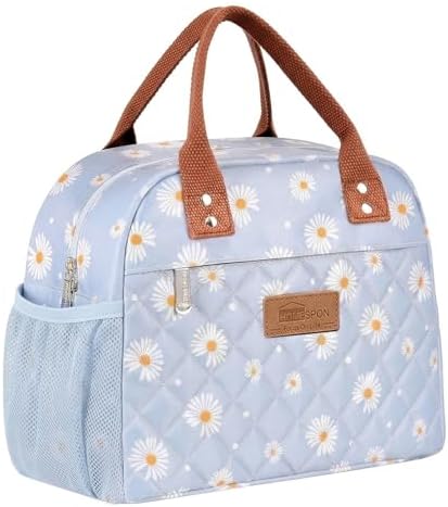 HOMESPON Insulated Lunch Bag for Women Men, Cooler Tote Box, Blue Daisy