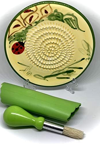 BonCera, Premium Ceramic Garlic Grater Plate Set - Yellow Ladybug