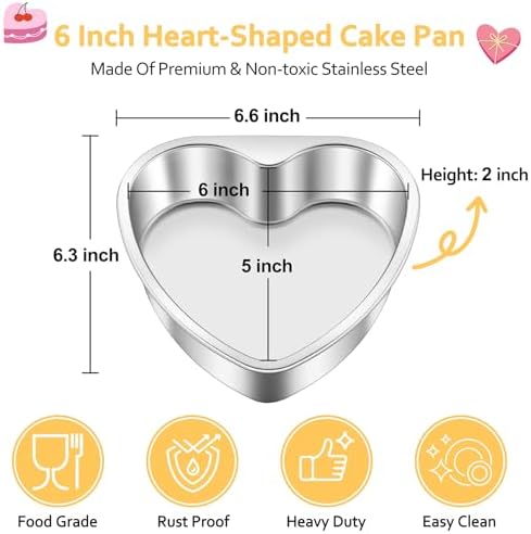 TeamFar Heart Cake Pan Set of 2, 6 Inch Stainless Steel Cake Pans